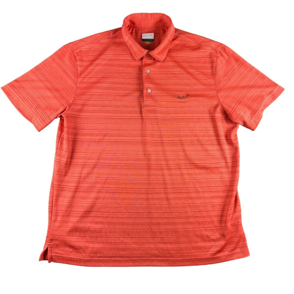 Greg Norman Polo Shirt Men's Large Orange Short Sleeve Striped Play Dry Golf Top